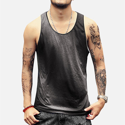 

Toponeto Men Fitness Muscle Gradient Sleeveless Bodybuilding Round Neck Vest Tank Tops