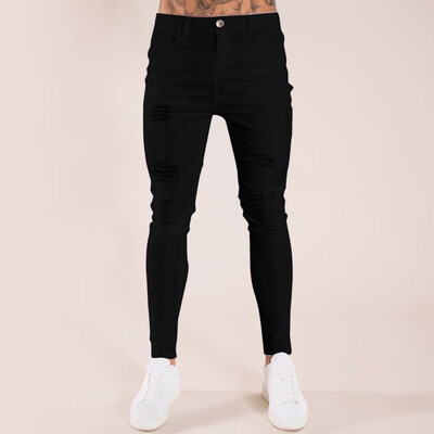 

Gobestart Mens Fashion Denim Hole Trouser Distressed Jeans Long Pencil Pants Streetwear