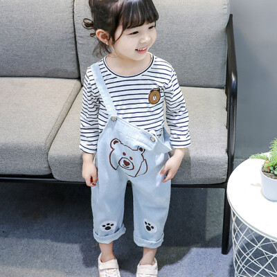 

Baby Girls Clothes New Autumn Denim Bib Set Set Medium&Small Childrens 2pcs Set 0-3Y Newborn Baby Clothes