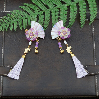 

1 Pair Chinese Style Girls Handmade Fan-shaped Hair Clips With Tassels Kids Hair Accessories