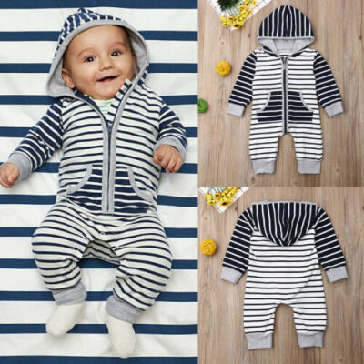 

Newborn Kids Baby Boys Striped Hooded Romper Bodysuit Jumpsuit Playsuit Clothes