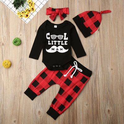 

Newborn Kid Baby Boy 3pcs Clothes Jumpsuit Romper Bodysuit Pants Hat Outfits Set