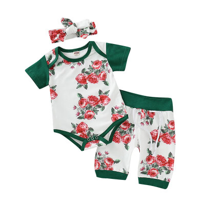 

3pcs Toddler Baby Girl Clothes Set Floral Short Sleeve Top Long Pant Hairband 3Pcs Outfits Set Clothes