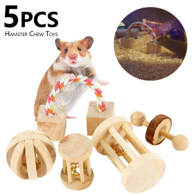 

5PCS Hamster Chew Toys Natural Wooden Play Toy Exercise Bell