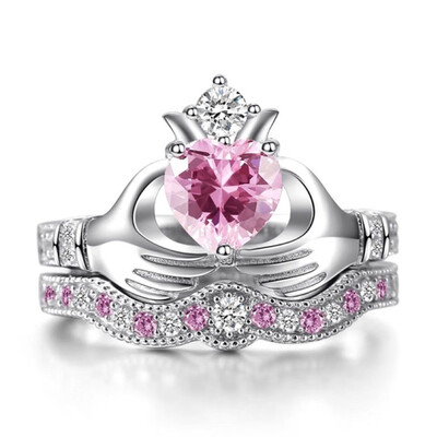 

Exquisite Women 925 Sterling Silver Love Heart Cut Natural Gemstone Love Claddagh Ring Jewelry Anniversary Proposal Gift