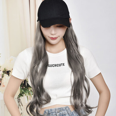 

Gobestart Hat Wig One Wig Female Long Curly Hair Big Wave Wig Set Hat