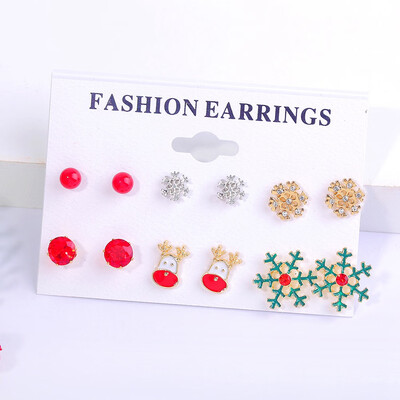 

6 Pair\Set Christmas Tree Snowman Deer Bell Ear Stud Earrings Xmas Party Jewelry gifts