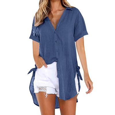 

Plus size Long T-shirts Summer Women Loose Slit Bow Femme Tops Cotton T-shirt Short sleeve Ladies t-shirt