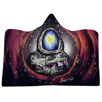 

Winter Thick Hooded Blanket Soft Throw Towel Wolf Alien Printed Warm Wearable Blanket Fleece Plush Cloak Throw Blanket