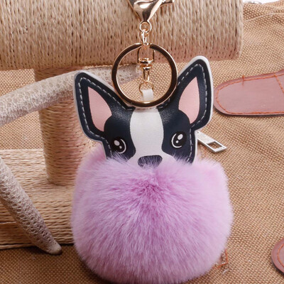 

Key Rabbit Special Pendant New Leather Rabbit Fur Ball French Bulldog Keychain Ball Dog Bulldog Keychain