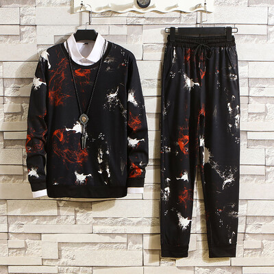 

Toponeto Mens Autumn And Winter Fashion Casual Wild Print Sweater Suit