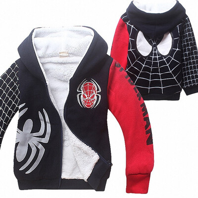 

2018 Boys Spiderman Winter Jacket coat Children Fashion cartoon Fleece Hoodies Thicken Sweatshirts Warm Kids Hooded Clothes