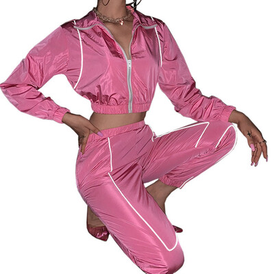 

Women Two Pieces Jogging Suit Pact work Crop Top Jacket Sweatshirts
