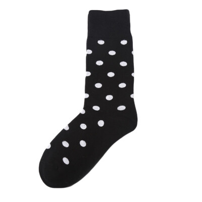 

Novelty Black Socks White Striped Dot Combed Cotton Crew Socks