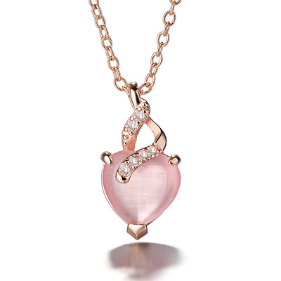 

Crystal Pink Pendant Romantic Sweet Rose Gold Thin Chain Jewelry