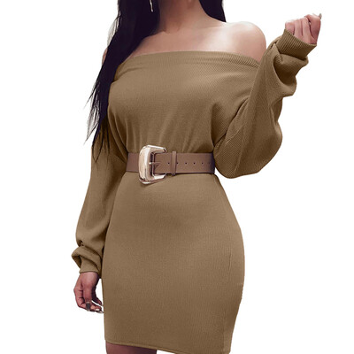

Sexy Autumn-Winter Long-Sleeved One-Collar Dress Elegant Dress Women Full Sleeve Autumn Winter Bottoming Dresses