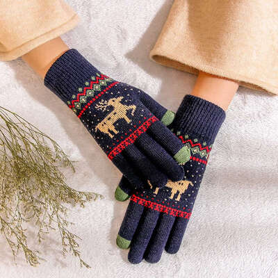 

New Touch Screen Winter Gloves Plus Fleece Warm Gloves Women Men Warm Knit Gloves Deer Gloves Lovely Gloves