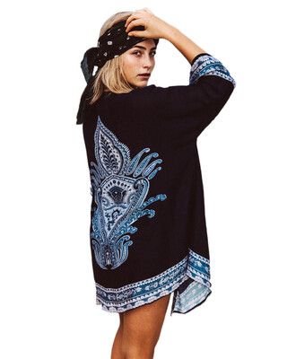 

Women Summer Long Chiffon Cardigan Kimono Positioning Printing Beach Cover Up Bikini Outwear KhakiBlackPink