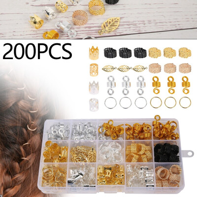 

200Pcsbox Hair Metal Sheets Ring Braid Metal Hair Cuffs Braiding Bead Dreadlocks Beads Clips with Storage Box