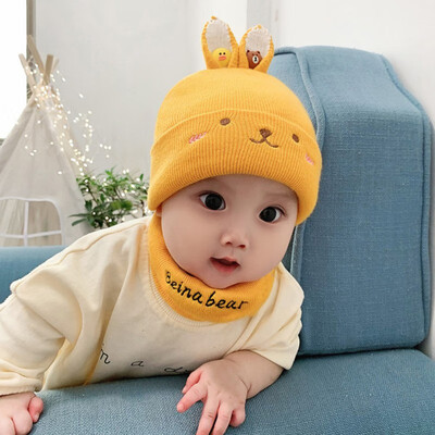 

Brand New Winter Newborn Cute Warm Kids Girls Boys Baby Cartoon Bear Hats Knitted Wool Hemming Caps With Ball