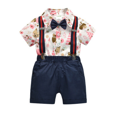 

Gentleman Kids Boys Clothes Children Clothing Sets Summer Baby Boy Cartoon Print T-Shirt Suspender Short Pants Outfits