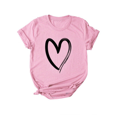 

Plus Size Cute Love Heart Print Summer Women T-Shirt Short Sleeve Round Neck Top