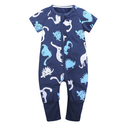 

Infant Girls Cotton Spring Summer Zipper Romper Short Sleeves Cartoon Print Climb Soft Jumpsuit