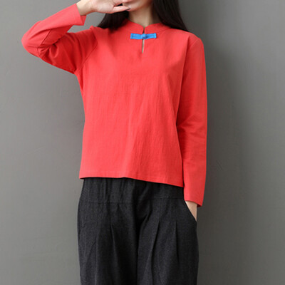 

Tailored Women Long Sleeve Turtleneck Cotton Linen Ladies Casual Baggy Tops Blouse