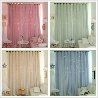 

12PCS Full Blackout Curtain Double-decker Nordic Style Bedroom Living Room Curtain Hollow Star Net Princess Wind Curtain