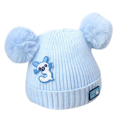 

New Newborn Baby Kids Girls Boys Winter Warm Knit Hat Balls Solid Warm Cute Lovely Beanie Cap Gifts