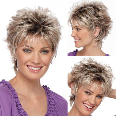 

Gobestart Fashion Wig Short Haircut Curly Color Gradient Wigs Short Synthetic