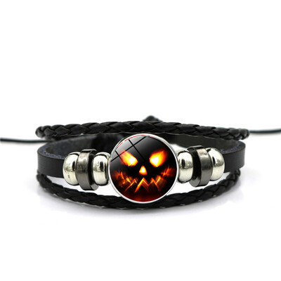 

2019 New Fashion Halloween Pumpkin Button Bracelet Multilayer Weave Bead Bracelets