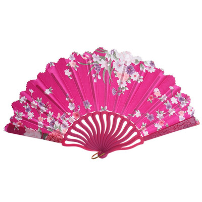 

Floral Decorative Folding Fan Satin Handheld Fan with Plastic Ribs for Home Wedding Decoration Dancing Party