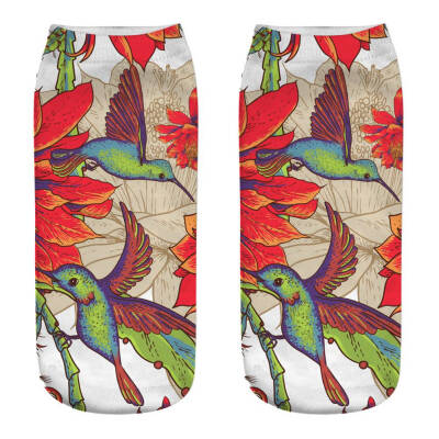 

1 Pair Women Ankle Sock Unisex Tropical Plant Flower Pattern Cotton Socks 3D Printing Funny Socks