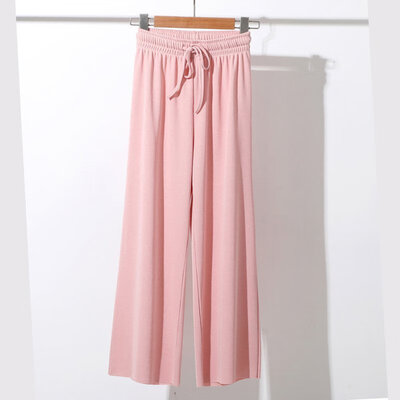 

Summer New Ice Silk High Waist Thin Section Loose Wide Leg Nine Points Straight Casual Pants