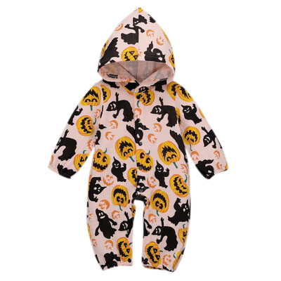 

hilittlekids Spring Autumn Casual Jumpsuits Baby Pumpkin Printing Long Sleeve Hooded Rompers Kids Bodysuits