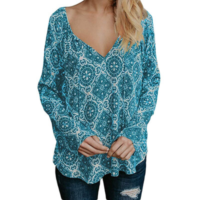 

Women Blouse Autumn Casual Sexy V-neck Loose Blouses Femme Top Long Sleeve Ladies Printed Blouses Camisa Feminina