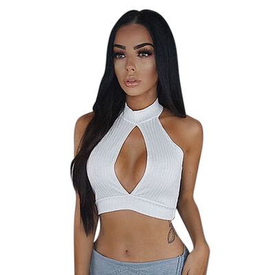 

Women Summer Sexy Turtleneck Sweet Sleeveless Slim Tank Top Solid Color Hollow Knit Short Vest