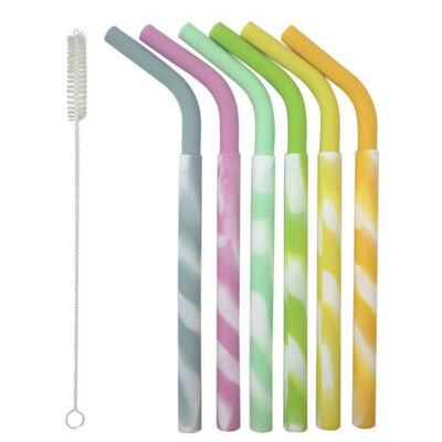 

6PC Folding Reusable Straw Soft Food Grade Silicone Drinking Bent Straws Kitchen Outdoor Travel Supplies