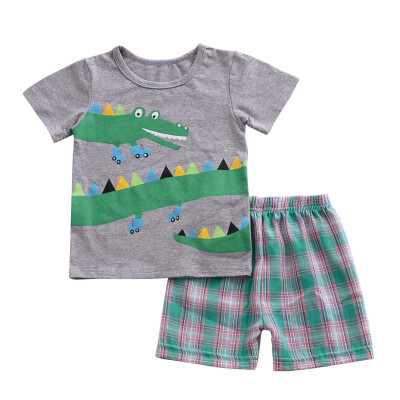 

T-Shirt Shorts Baby Boy Clothes Set Summer Cartoon T-shirt TopPlaid Shorts Baby Clothes Fashion Boy T-shirt