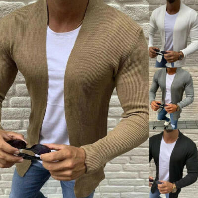 

US Mens Knitted Cardigan Long Sleeve Fashion Slim Fit Sweater Jacket Coat Tops