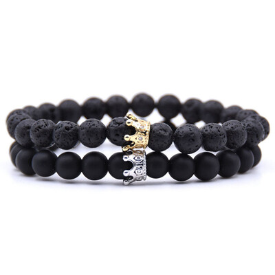 

Natural Stone Beads Bracelet Gold Silver Alloy Crown Bracelet For Women Men Couple Bangles Jew