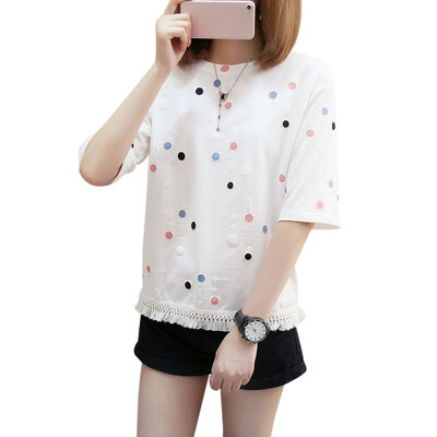 

2018 Summer Polka Dot T-Shirt Women Loose Casual Tops Women Short Sleeve O-Neck Tee Shirt