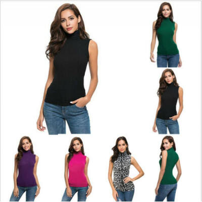 

UK Women High Neck Sleeveless Tank Top Vest Casual Loose Blouse T Shirt Tee