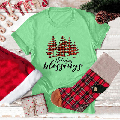 

Gobestart Women Girls Plus Size Print Shirt Christmas Short Sleeve T Shirt Blouse Tops