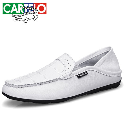 

Cartier crocodile CARTELO Mens comfortable pedals driving car top layer leather non-slip breathable Bullock lazy set of feet peas shoes men Q1818 white 40