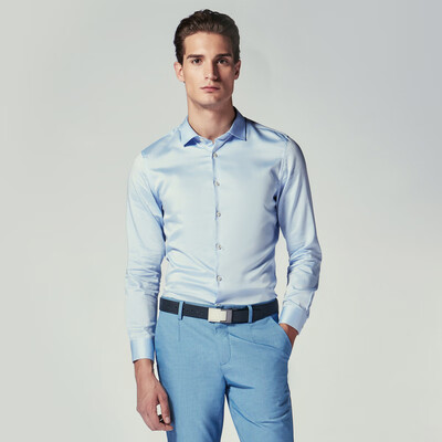 

Jinba Mens K-Boxing Mens Spring Business Orthodox Silk Cotton Long Sleeve Shirt GenuineHAXL1584 Blue 170M
