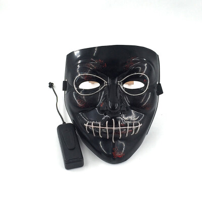 

Mask Halloween Horror Scared Mask EL Cold Light Glowing Mask V-Word Blood Sewing Ghost Mask Transparent Blue Ordinary