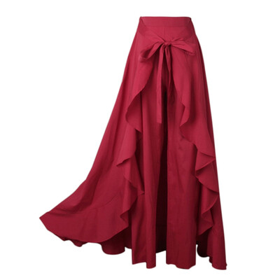 

EFINNY Wrap Skirts Women Casual Fashion Navy Chiffon Tie-Waist Ruffle Wide Leg Loose Pants