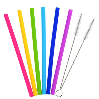 

8PCS Silicone Reusable Sets Colorful Brush Drinking Food-grade Z Straws with Cleaning Straw